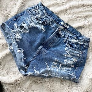 Distressed jean shorts